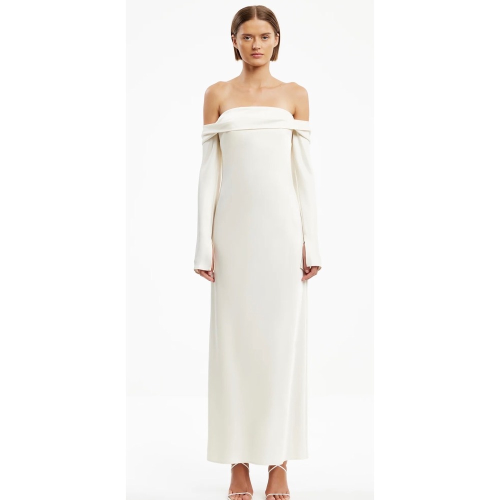 Significant Other Nadia Long Sleeve Maxi Dress Ecru Off Shoulder Gown US 2